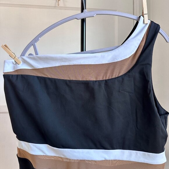 Nomads Coastal One Piece One Shoulder Swimsuit Black Brown Mesh Size 2XL - Picture 2 of 14